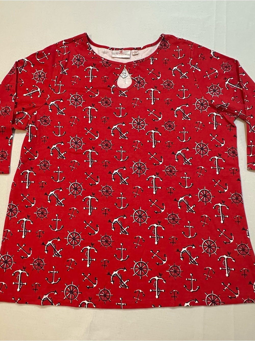 Quacker Factory Nautical Anchor Print Top XL Jeanne Bice